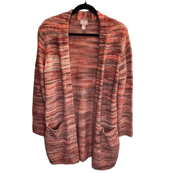Chico's Earthtone Striped Open Front Cardigan - size 1 (Medium) - Picture 1 of 6